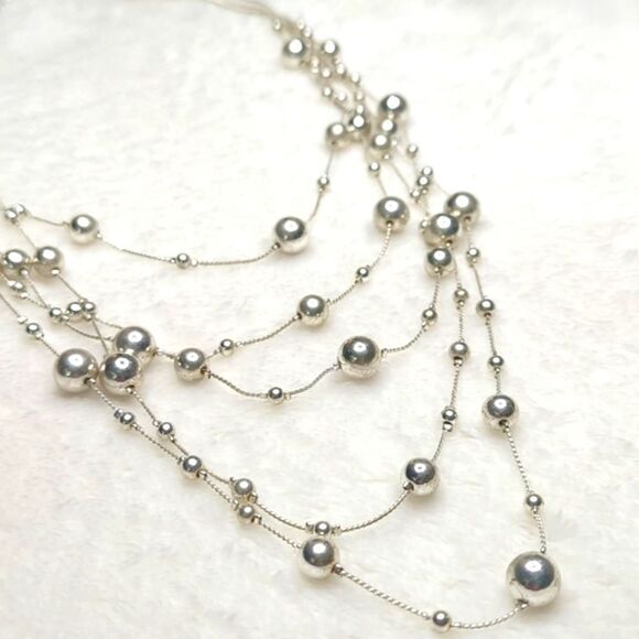 Vintage 90's Silvertone Balls (5) Multi Stand Necklace - Picture 2 of 11